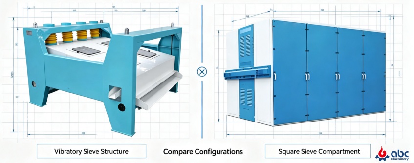 vibratory sieve and square plansifter structure comparison drawing